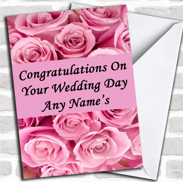 Pink Roses Personalized Wedding Day Card