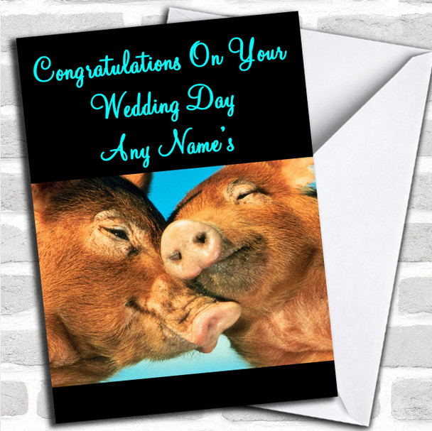 Snuggly Pigs Personalized Wedding Day Card