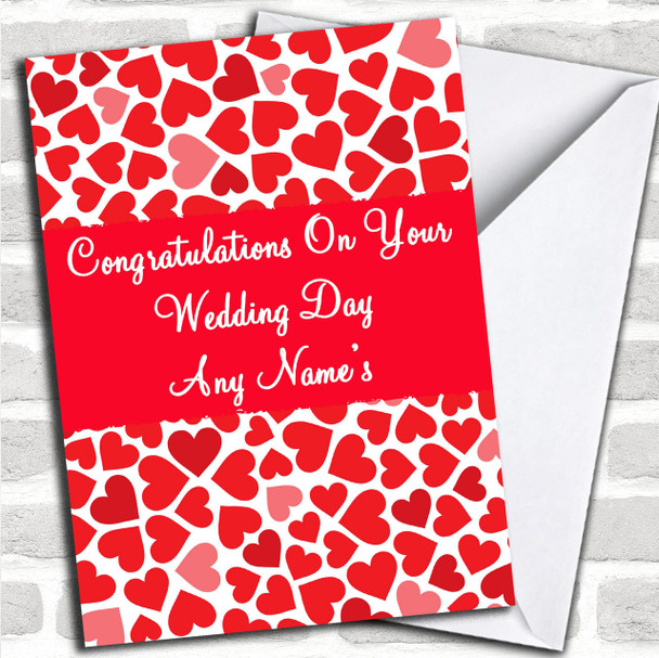 Pink And Red Love Hearts Personalized Wedding Day Card