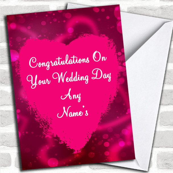 Pink Heart Personalized Wedding Day Card