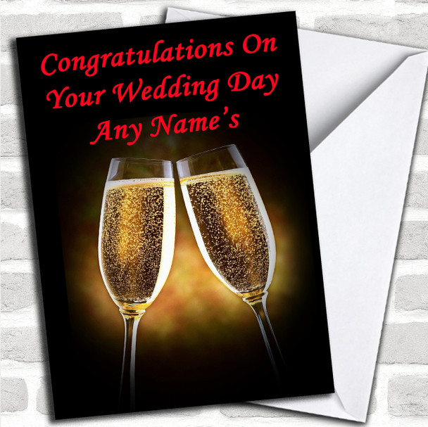 Champagne Glasses Personalized Wedding Day Card