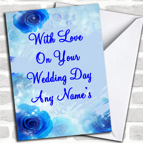 Blue Flowery Personalized Wedding Day Card