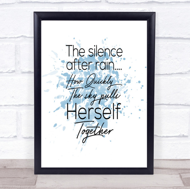 Silence After Rain Inspirational Quote Print Blue Watercolour Poster