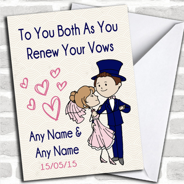 Deco Blue & Pink Personalized Renewal Of Vows Card