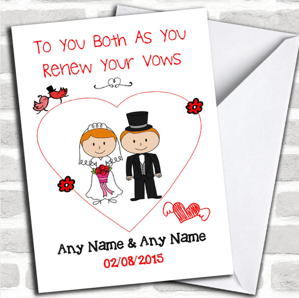 Cute Doodle Red Haired Couple Personalized Renewal Of Vows Card