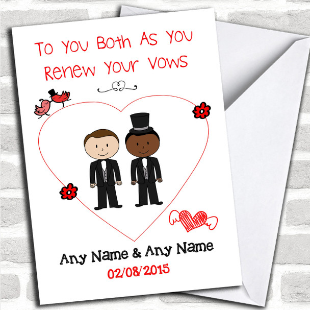 Cute Doodle Gay Male White Black Couple Personalized Renewal Of Vows Card