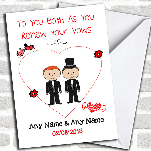 Cute Doodle Gay Male Couple Red Haired Personalized Renewal Of Vows Card