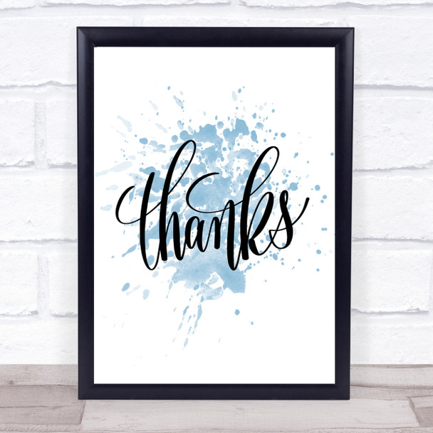 Thanks Inspirational Quote Print Blue Watercolour Poster