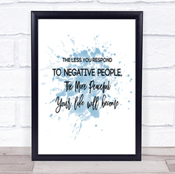 The Less You Respond Inspirational Quote Print Blue Watercolour Poster