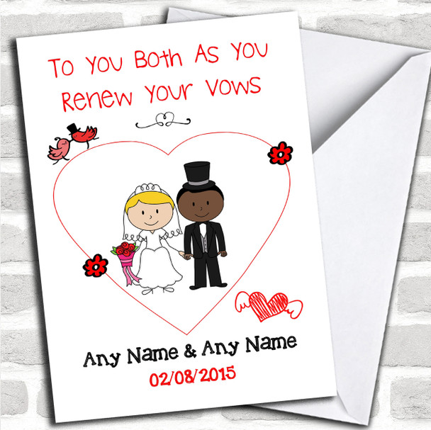 Cute Doodle Black Groom White Bride Personalized Renewal Of Vows Card