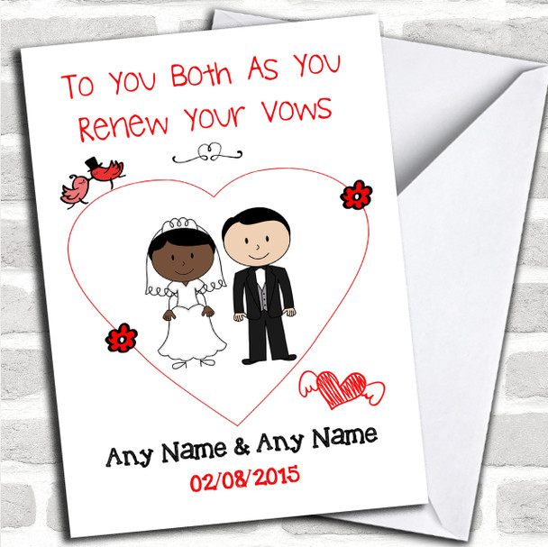 Cute Doodle Black Bride White Groom Personalized Renewal Of Vows Card
