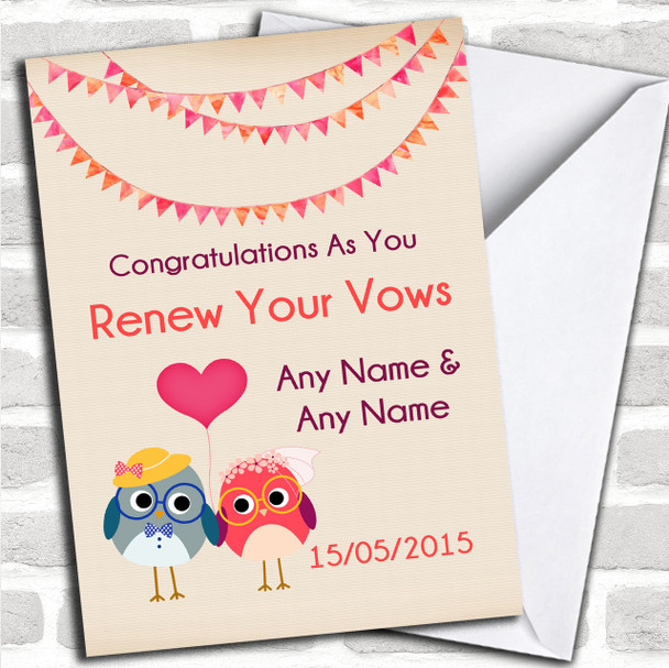 Bunting & Owls Personalized Renewal Of Vows Card