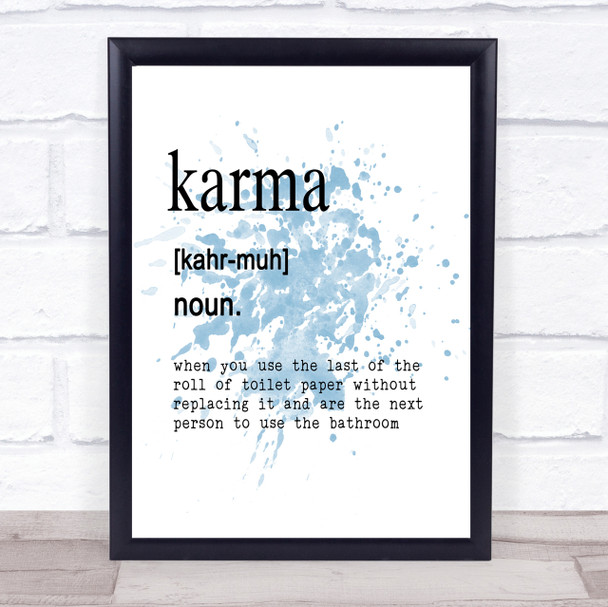 Word Definition Karma Inspirational Quote Print Blue Watercolour Poster