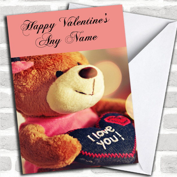 I Love You Teddy Romantic Personalized Valentine's Card