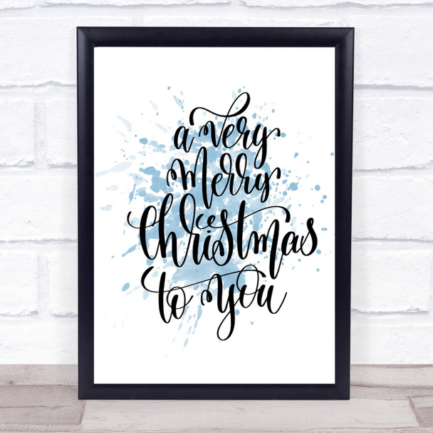 Christmas A Very Merry Xmas Inspirational Quote Print Blue Watercolour Poster