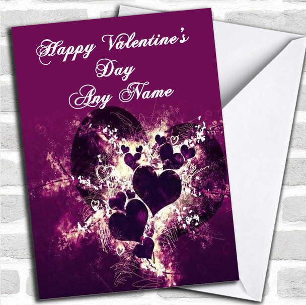 Purple Hearts And Swirls Romantic Personalized Valentine's Card