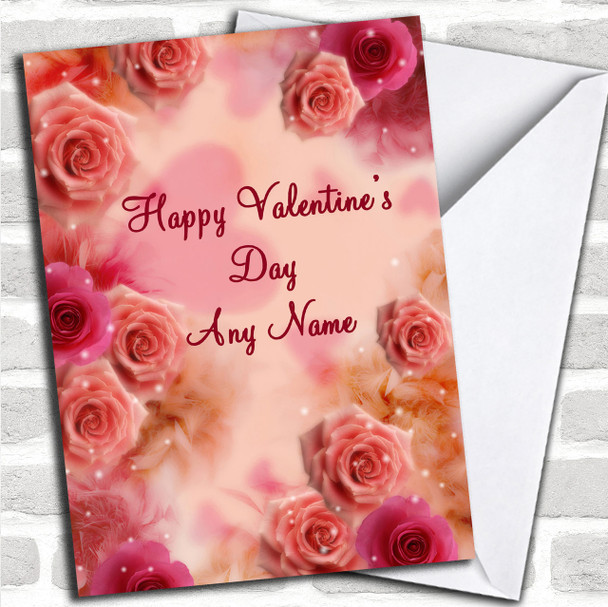 Pretty Pink Flowers Romantic Personalized Valentine's Card