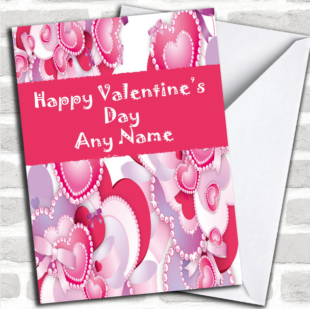 Pink And Lilac Hearts Romantic Personalized Valentine's Card