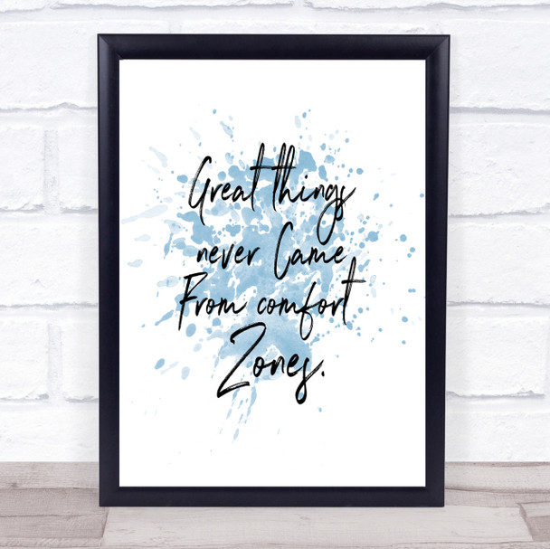 Comfort Zones Inspirational Quote Print Blue Watercolour Poster