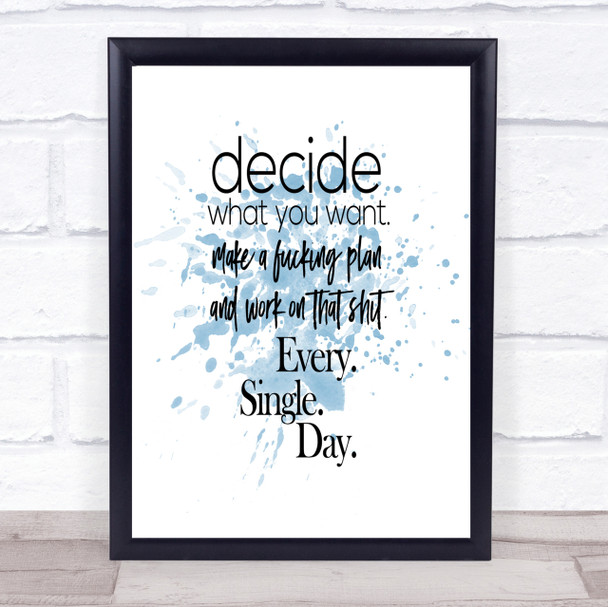 Decide What You Want Inspirational Quote Print Blue Watercolour Poster