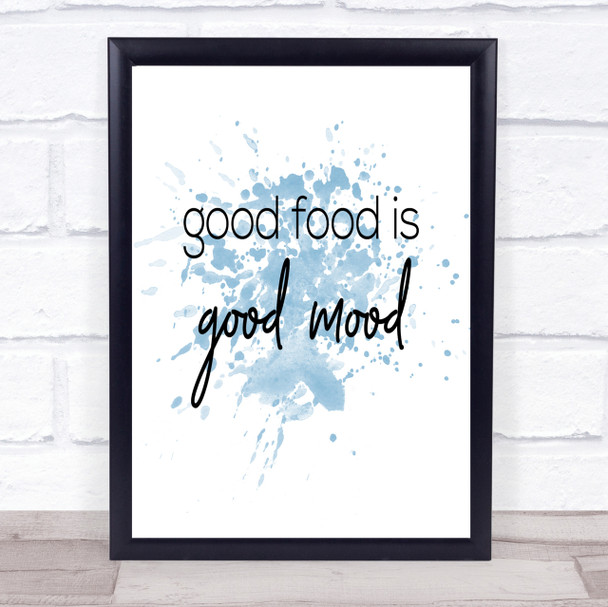Good Food Inspirational Quote Print Blue Watercolour Poster