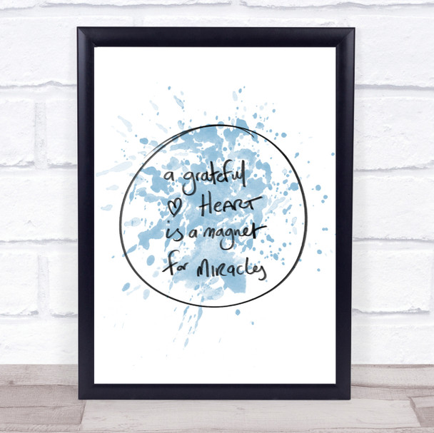 Grateful Heart Inspirational Quote Print Blue Watercolour Poster