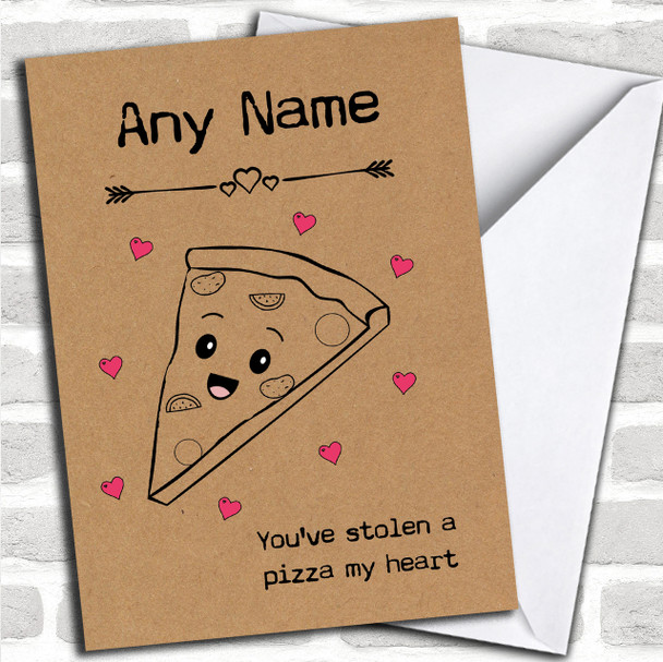 Cute Funny Pizza My Heart Personalized Valentines Card