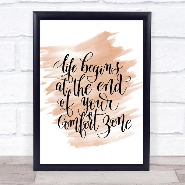 Life Begins End Comfort Zone Quote Print Watercolour Wall Art