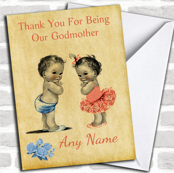 Twin Boy & Girl Godmother Personalized Thank You Card