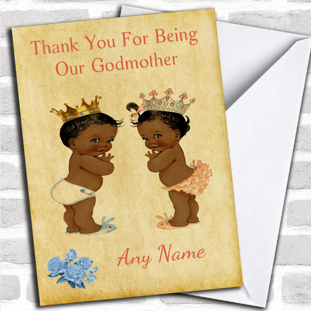 Twin Black Boy & Girl Godmother Personalized Thank You Card
