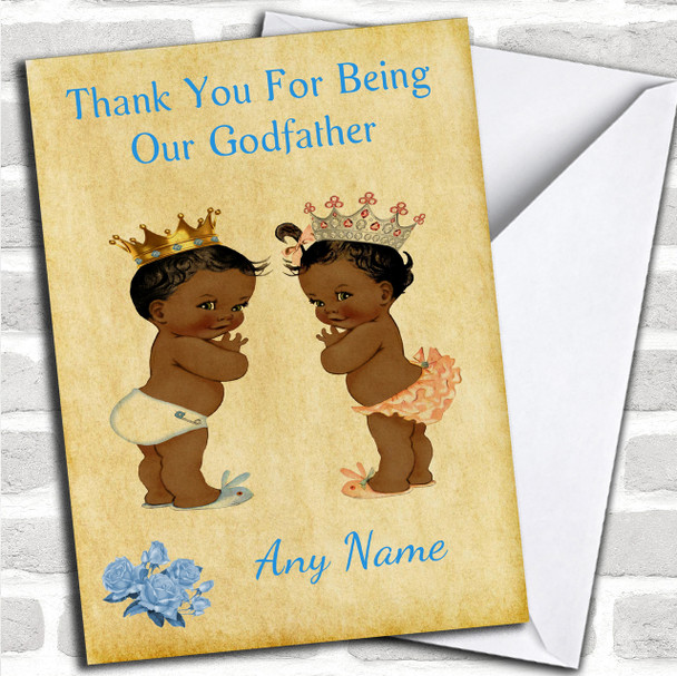 Twin Black Boy & Girl Godfather Personalized Thank You Card