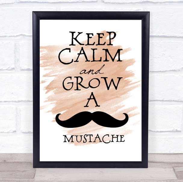 Mustache Keep Calm Quote Print Watercolour Wall Art