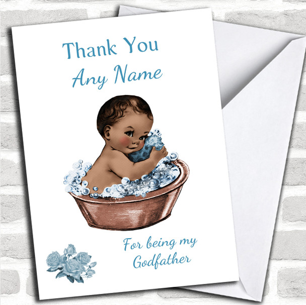 Blue Black Baby Boy Thank You For Being My Godfather Personalized Thank You Card