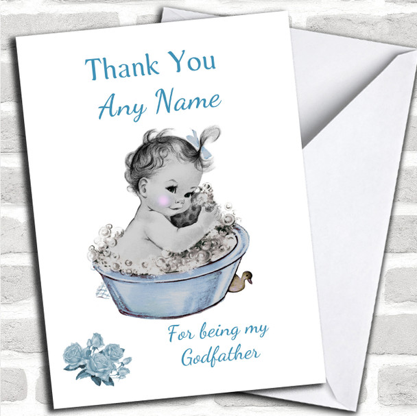 Blue Baby Boy Thank You For Being My Godfather Personalized Thank You Card