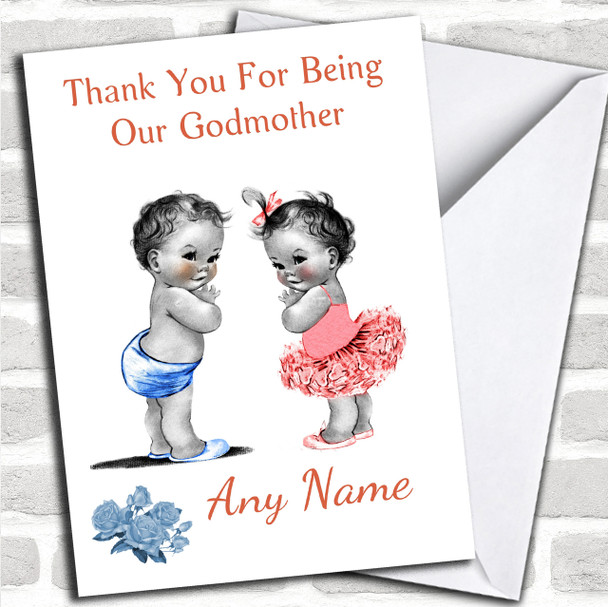 Cute Twin Boy & Girl Godmother Personalized Thank You Card