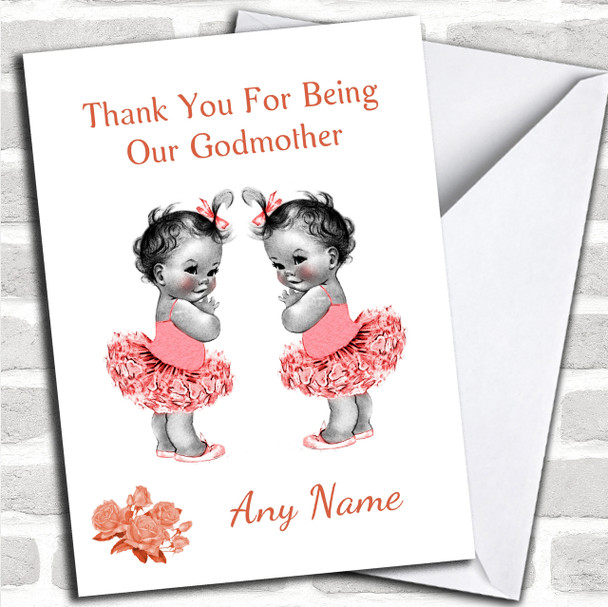 Cute Twin Baby Girls Godmother Personalized Thank You Card