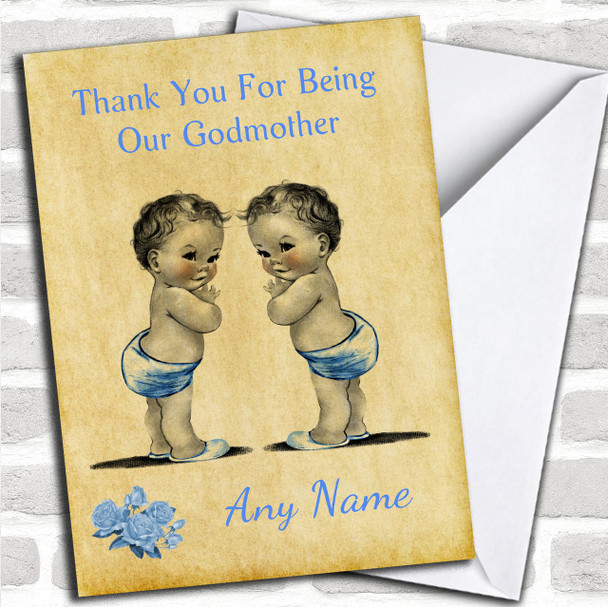Baby Twin Boys Godmother Personalized Thank You Card