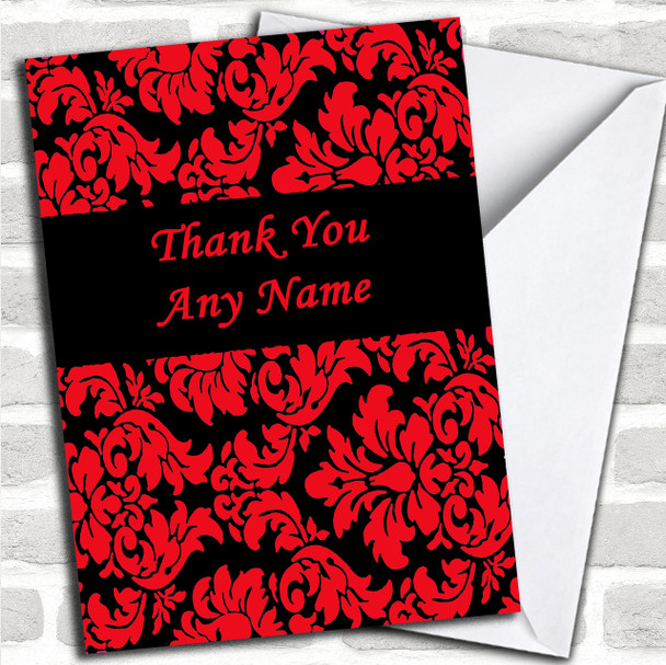 Floral Black Red Damask Personalized Thank You Card Floral Black Red Damask Personalized Thank You Card