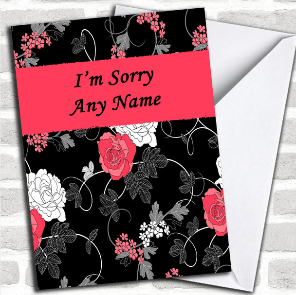 Pretty Black Vintage Floral Personalized Sorry Card