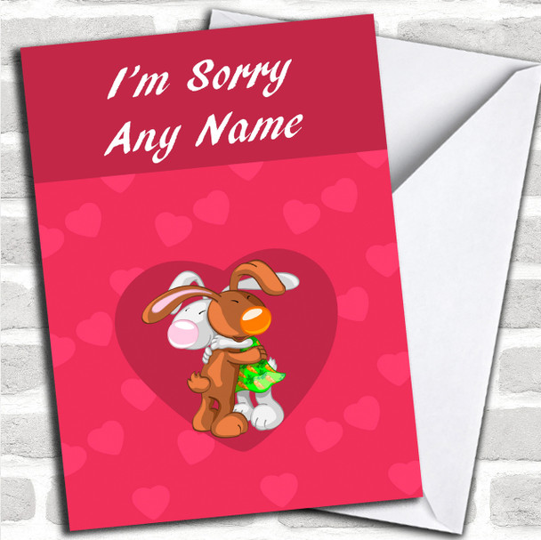 Cute Cuddling Rabbits Personalized Sorry Card