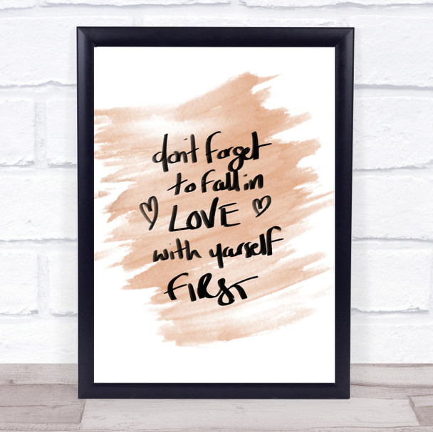 Fall In Love With Yourself Quote Print Watercolour Wall Art