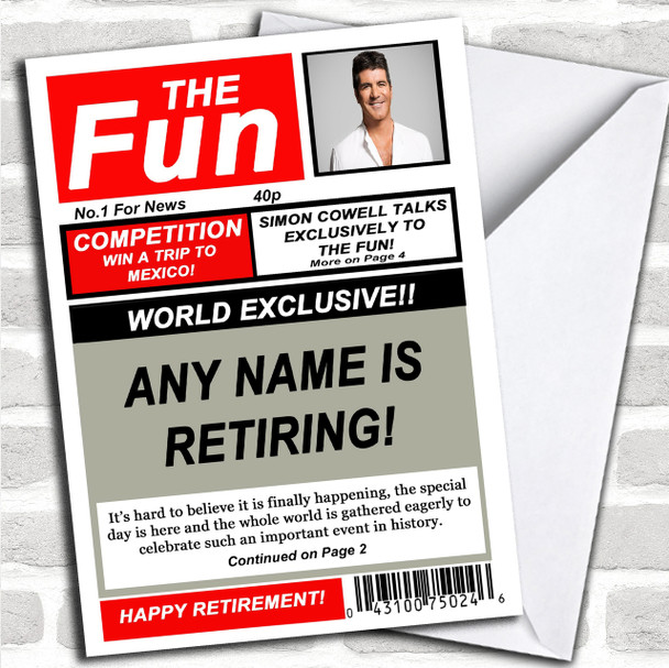 Funny Joke Spoof Newspaper Personalized Retirement Card