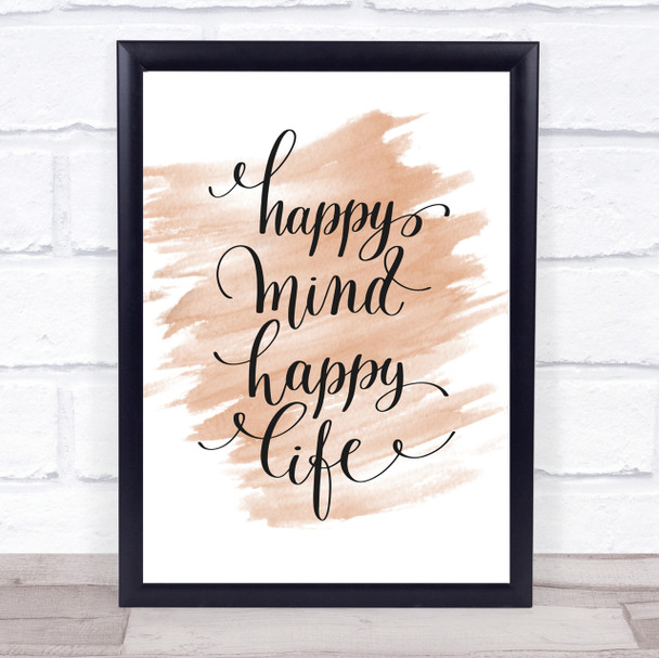 Happy Mind Happy Life Swirl Quote Print Watercolour Wall Art