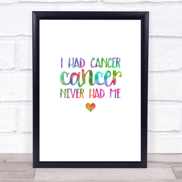 I Had Cancer Cancer Never Had Me Rainbow Quote Print