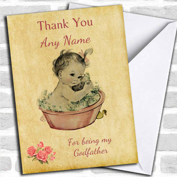 Pink Baby Girl Thank You For Being My Godfather Personalized Sibling Card