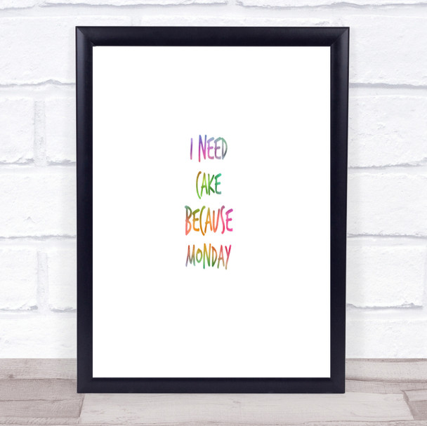 I Need Cake Rainbow Quote Print