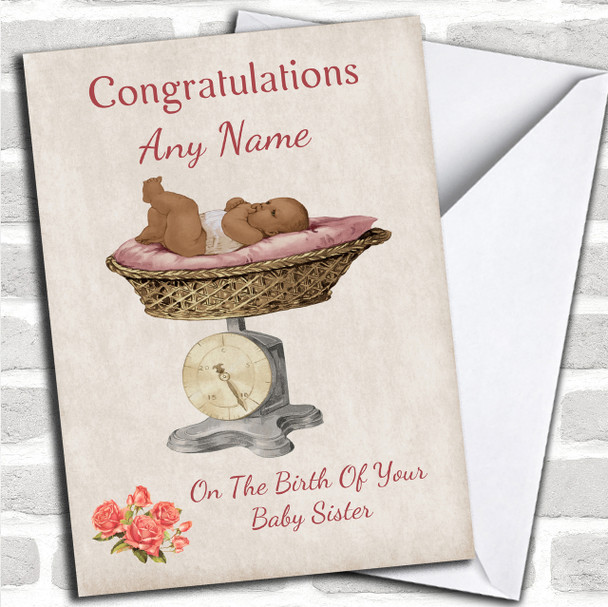 Pretty Vintage Black Baby Girl Sister On Scale Personalized Sibling Card