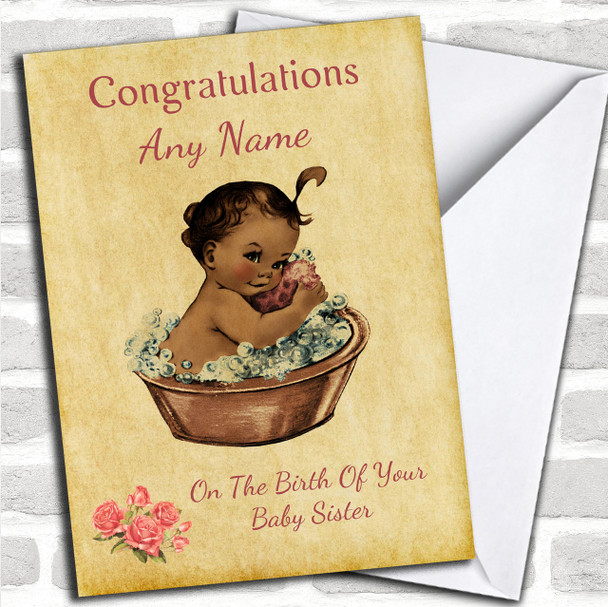 Pretty Vintage Black Baby Girl Sister Personalized Sibling Card