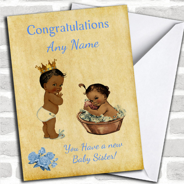 Cute Black Baby Girl Sister You're A Big Brother Personalized Sibling Card