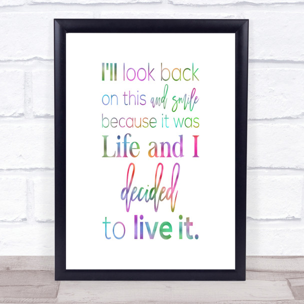 Look Back And Smile Rainbow Quote Print